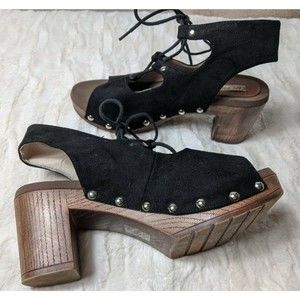 Cape Robbin Women's 10 Vicky-1 Black Block Heel Mules Lace Up Open Toe